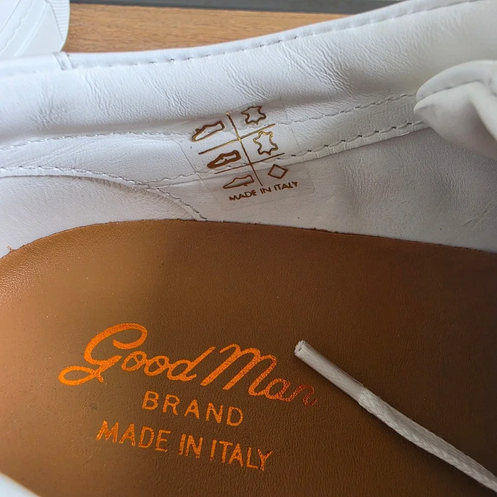 Good Man Brand Edge Low Top Sneakers Mens 8.5 White Napa Leather Italy Shoes New